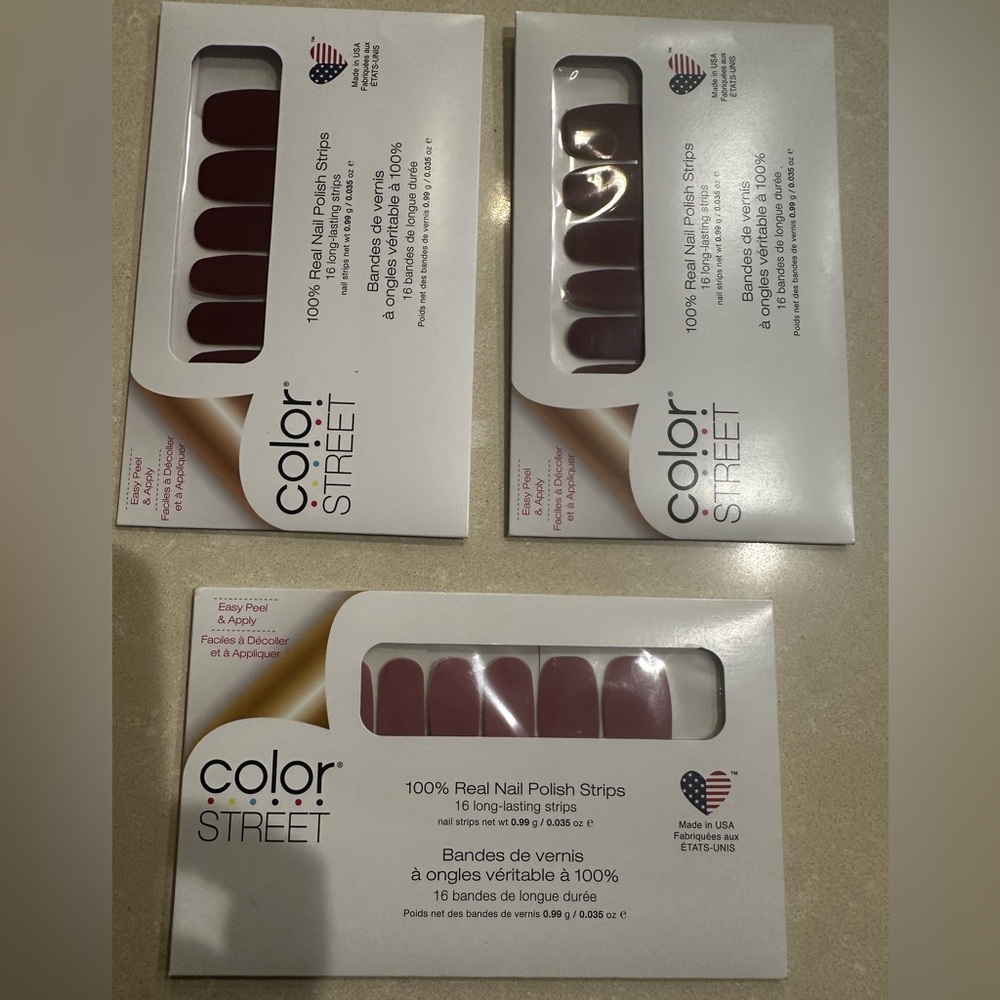 Color Street Nail Strips 3 sealed packages 2 London Calling 1 Manchester Mauve